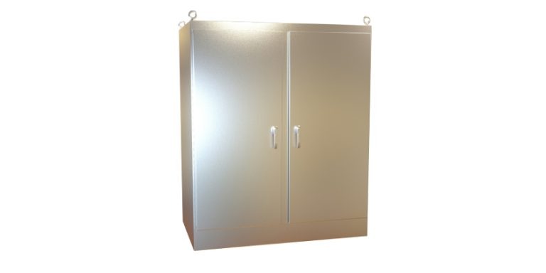 Type 4X Stainless Steel Two Door Freestanding Enclosure HN4 FSTD SS Series - Continuous Hinge Door with Handle from Hammond Manufacturing