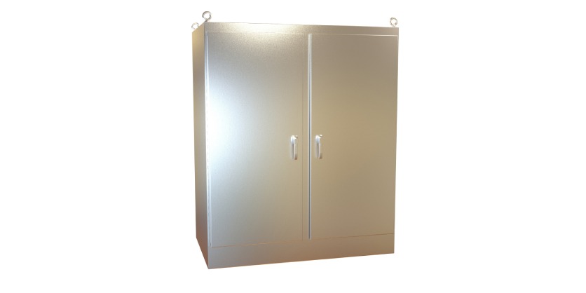 Type 4X Stainless Steel Two Door Freestanding Enclosure HN4 FSTD SS Series - Continuous Hinge Door with Handle from Hammond Manufacturing