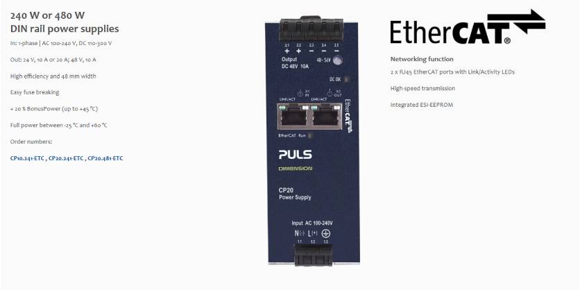 Power supplies with EtherCAT from PULS